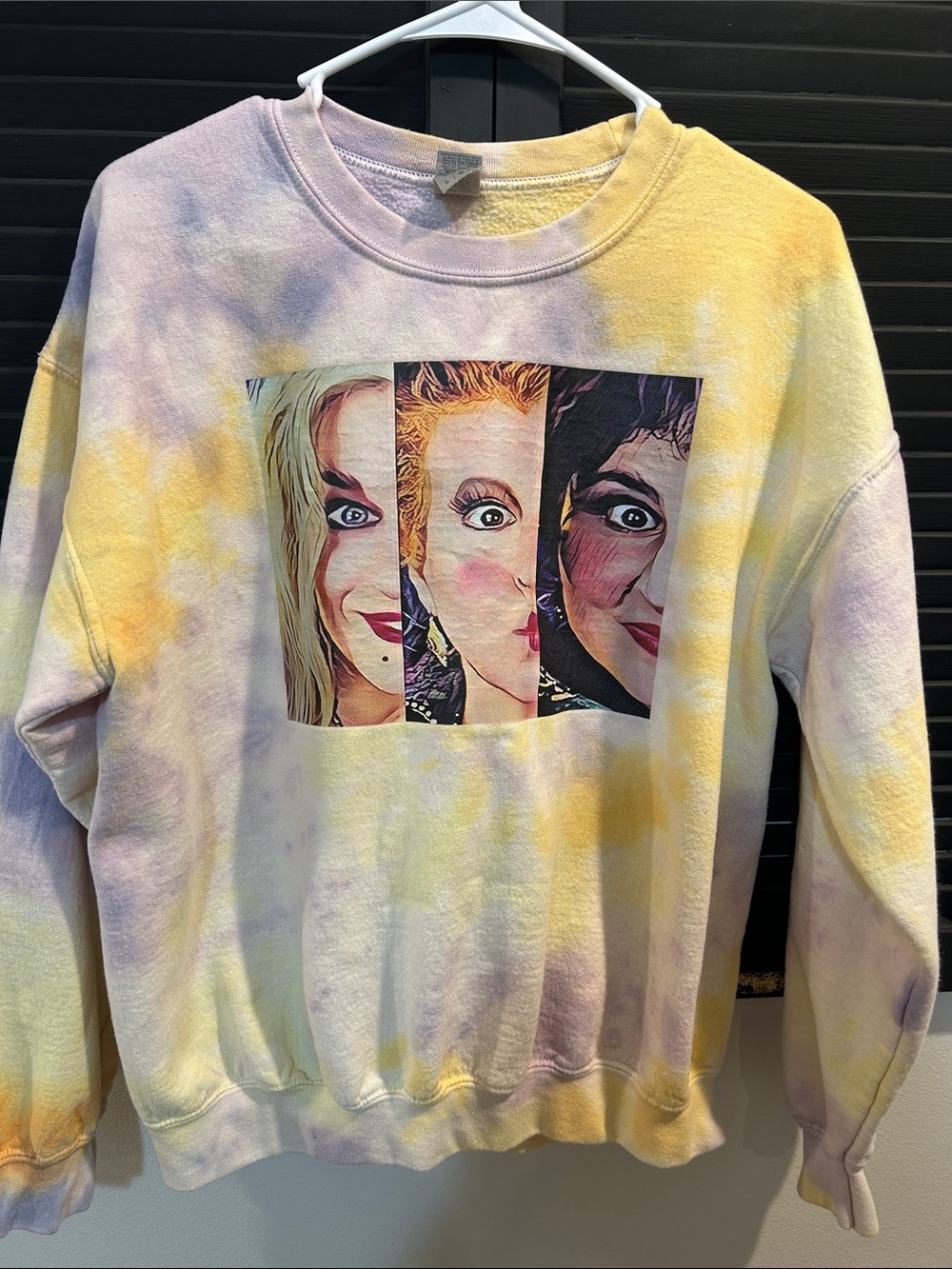 Gildan Tie-Dye Crewneck Sweatshirt in Yellow and Light Purple